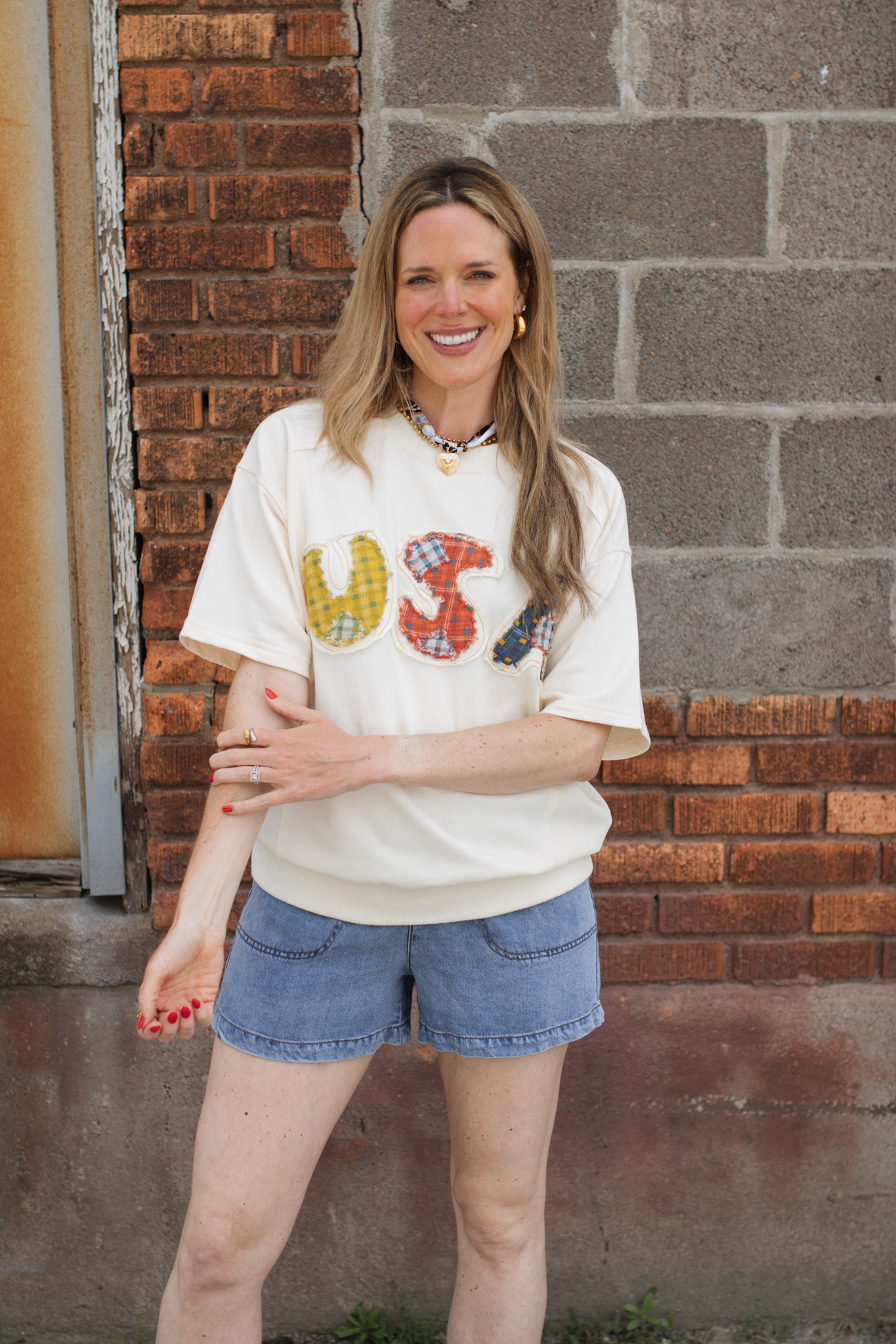 USA Quilted Short Sleeve Top