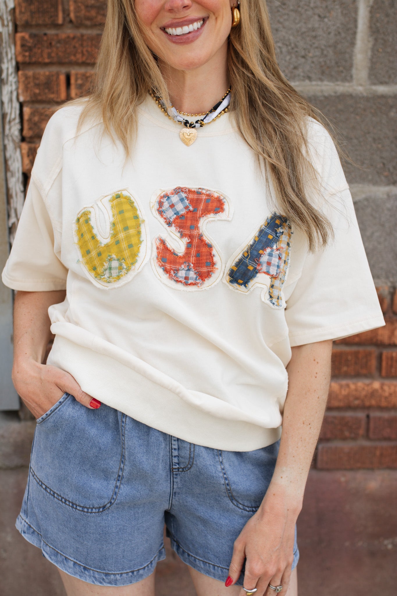 USA Quilted Short Sleeve Top