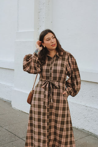 Annie Gingham Tie Midi Dress