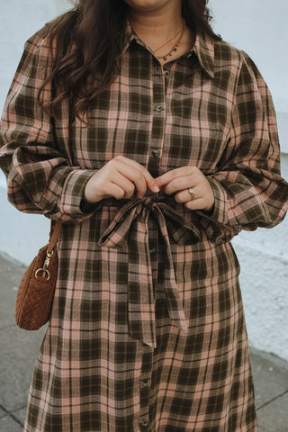 Annie Gingham Tie Midi Dress