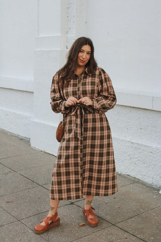 Annie Gingham Tie Midi Dress