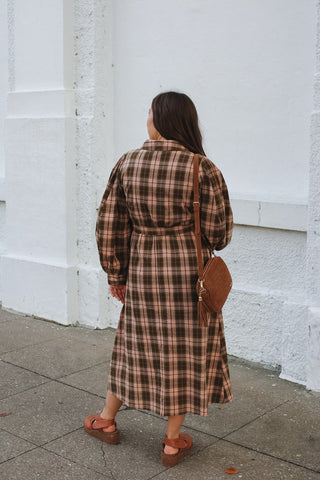 Annie Gingham Tie Midi Dress