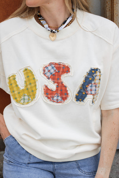 USA Quilted Short Sleeve Top