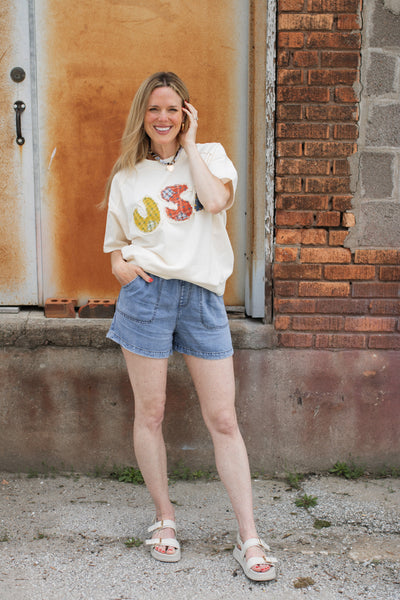 USA Quilted Short Sleeve Top