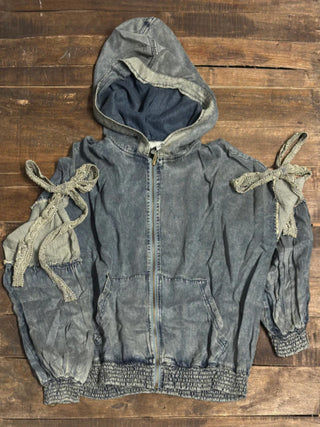 *PREORDER MARKET DEAL* Ella Tie Zip Up Denim Jacket