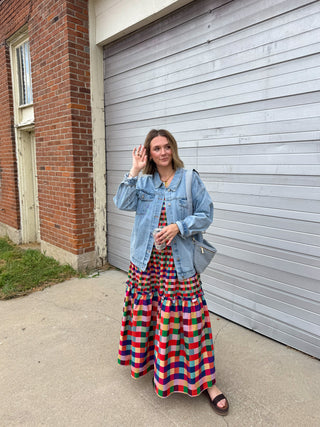 Dala Rainbow Gingham Smocked Maxi Dress