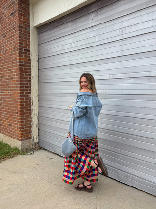 Dala Rainbow Gingham Smocked Maxi Dress