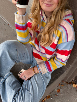 Pinky Striped Knit Hoodie