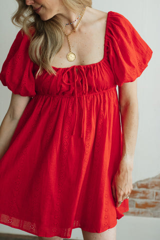 Syd Red Puff Sleeve Mini Dress