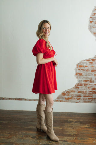 Syd Red Puff Sleeve Mini Dress