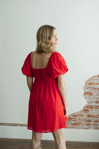 Syd Red Puff Sleeve Mini Dress