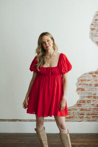 Syd Red Puff Sleeve Mini Dress