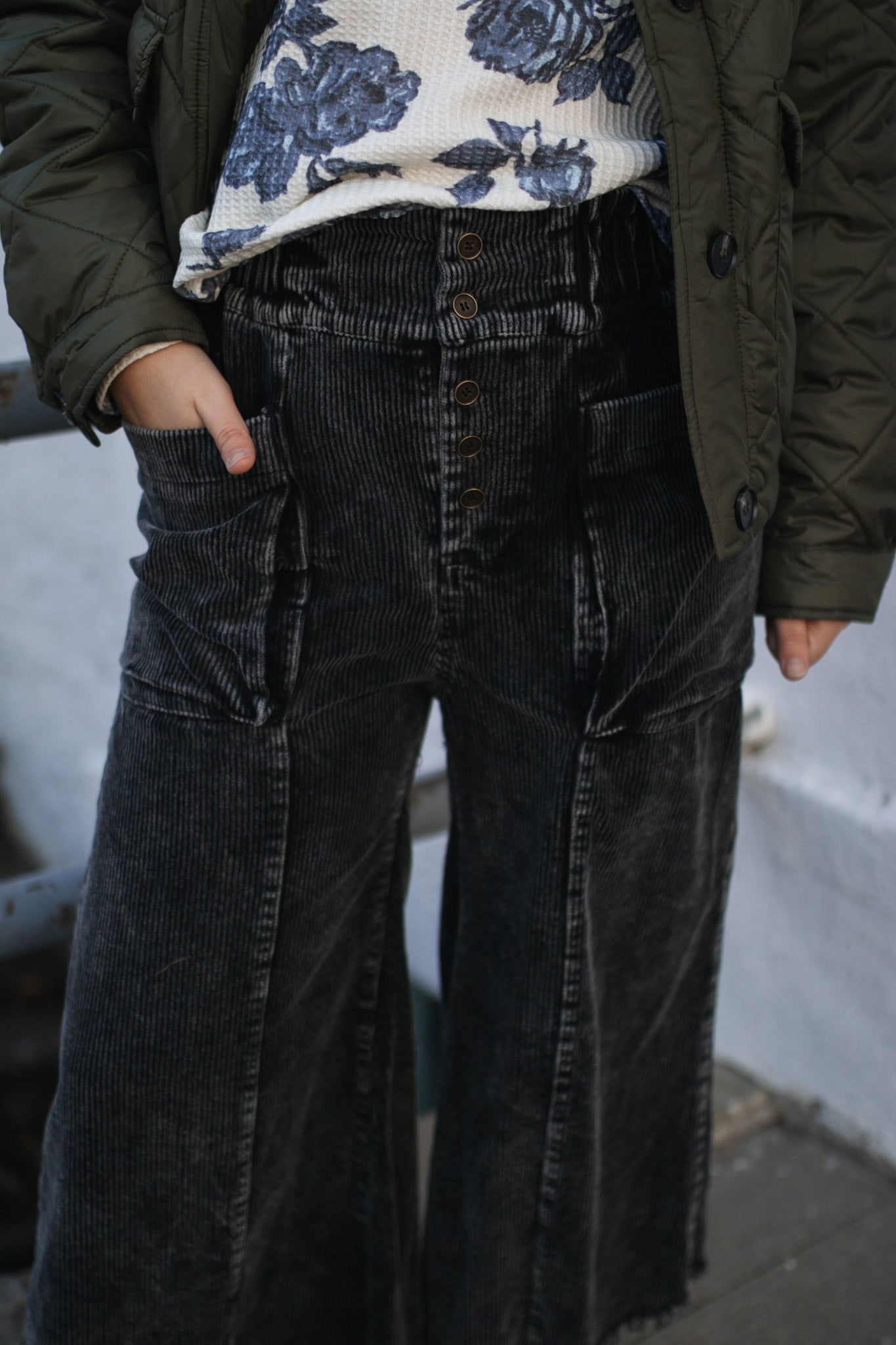 Kara Corduroy Wide Leg Pants | Black