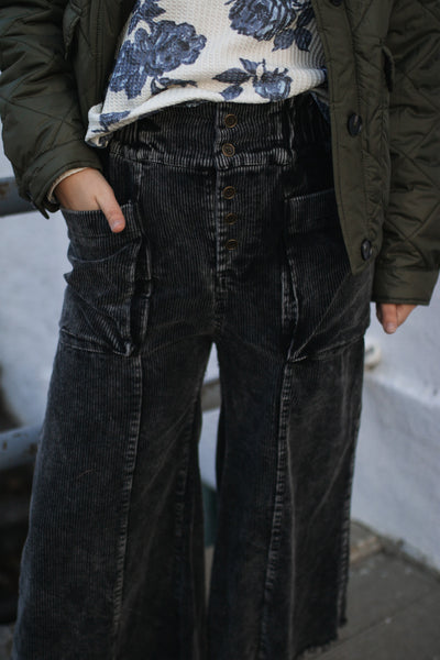 Kara Corduroy Wide Leg Pants | Black