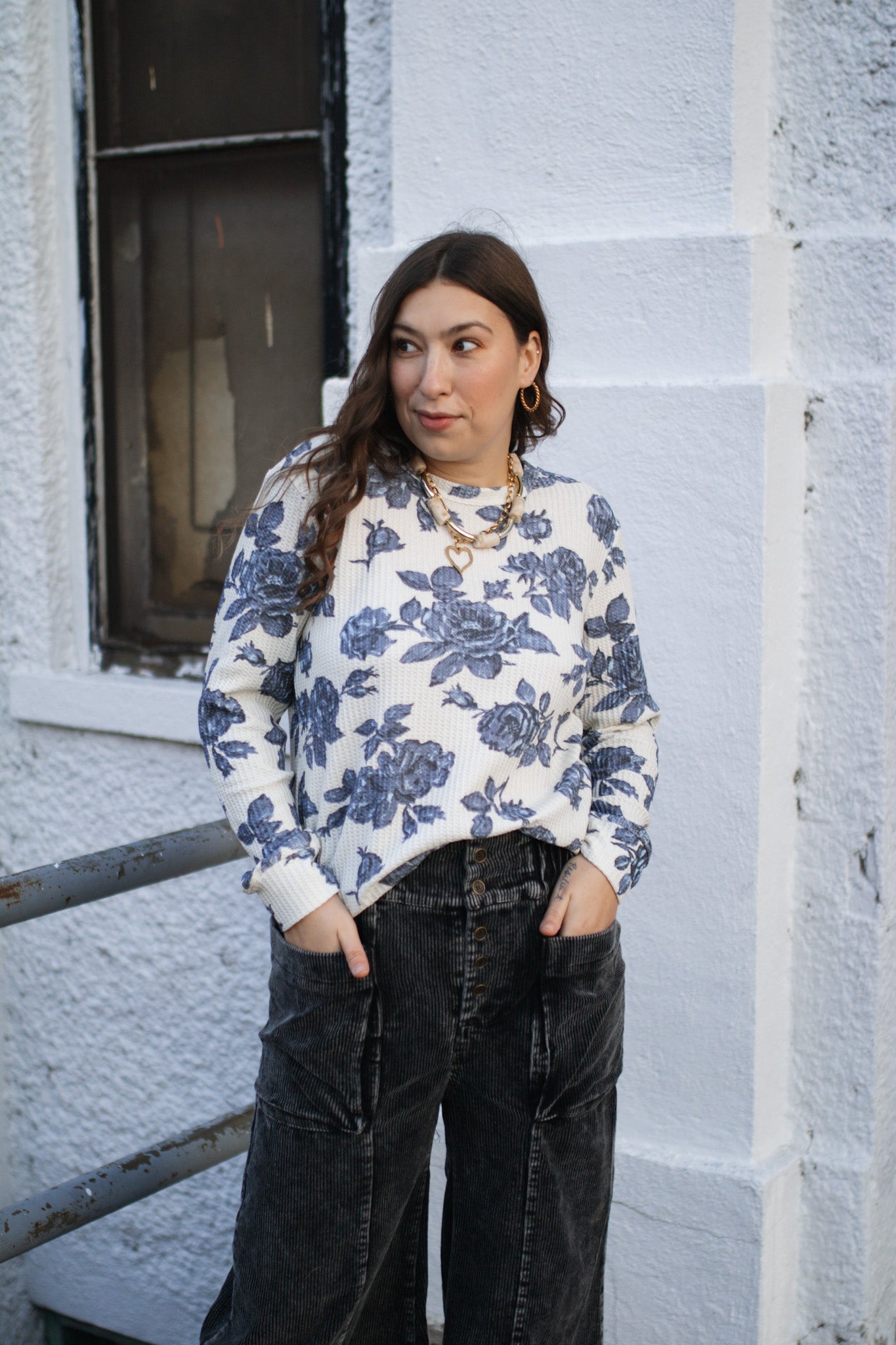 Fay Floral Waffle Long Sleeve Top