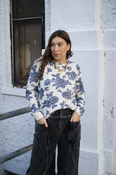 Fay Floral Waffle Long Sleeve Top