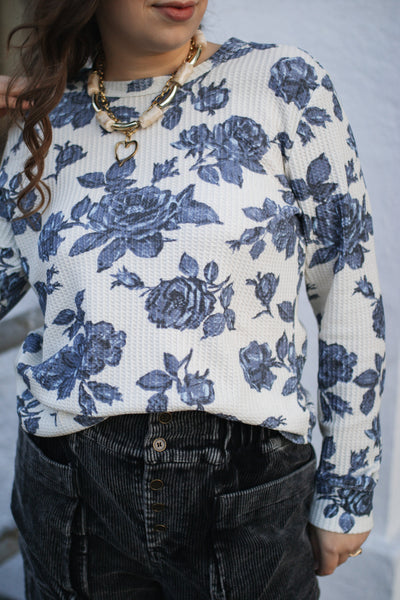 Fay Floral Waffle Long Sleeve Top