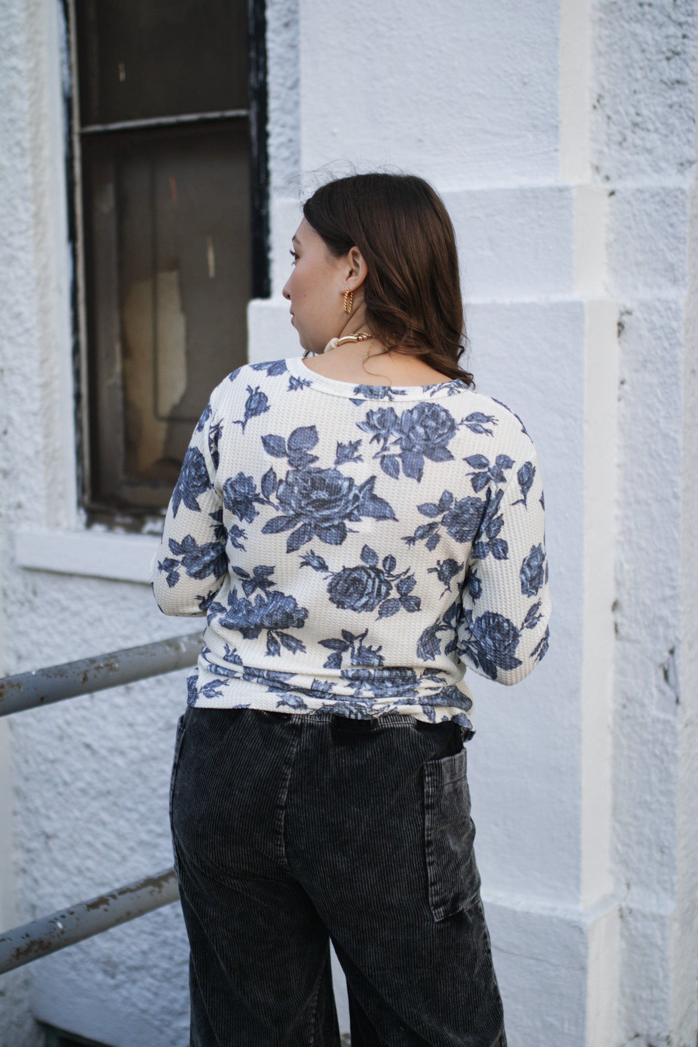 Fay Floral Waffle Long Sleeve Top