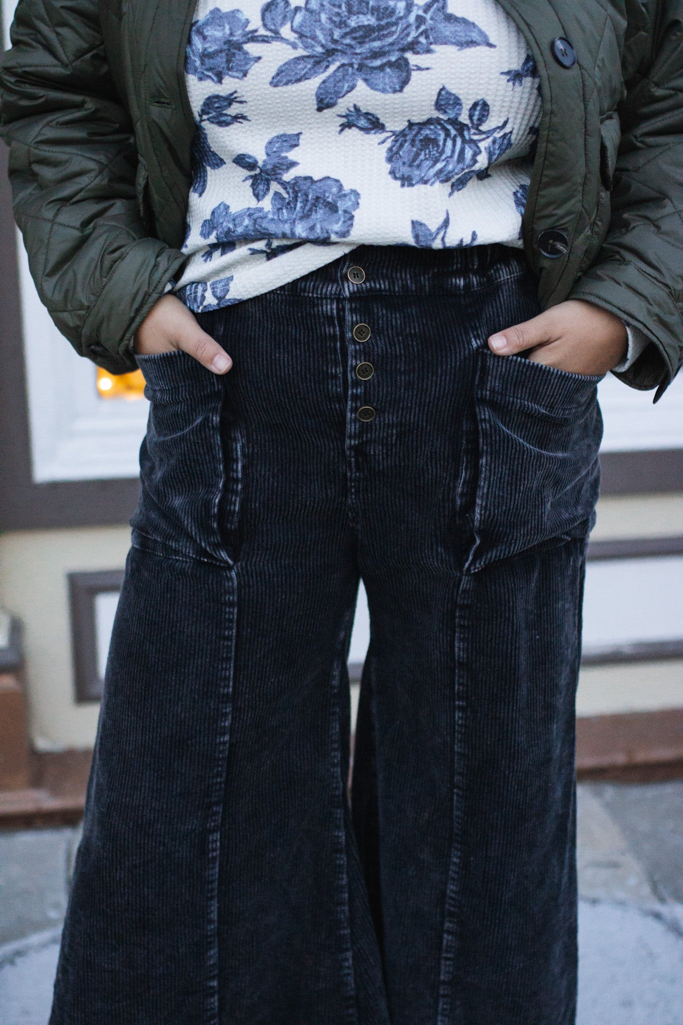 Kara Corduroy Wide Leg Pants | Black