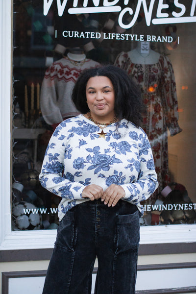 Fay Floral Waffle Long Sleeve Top