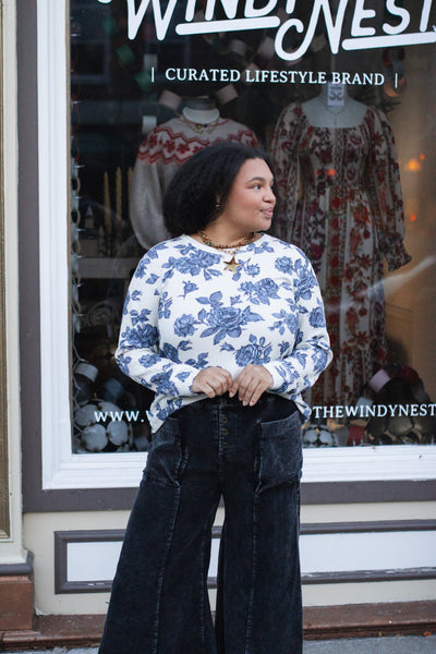 Fay Floral Waffle Long Sleeve Top