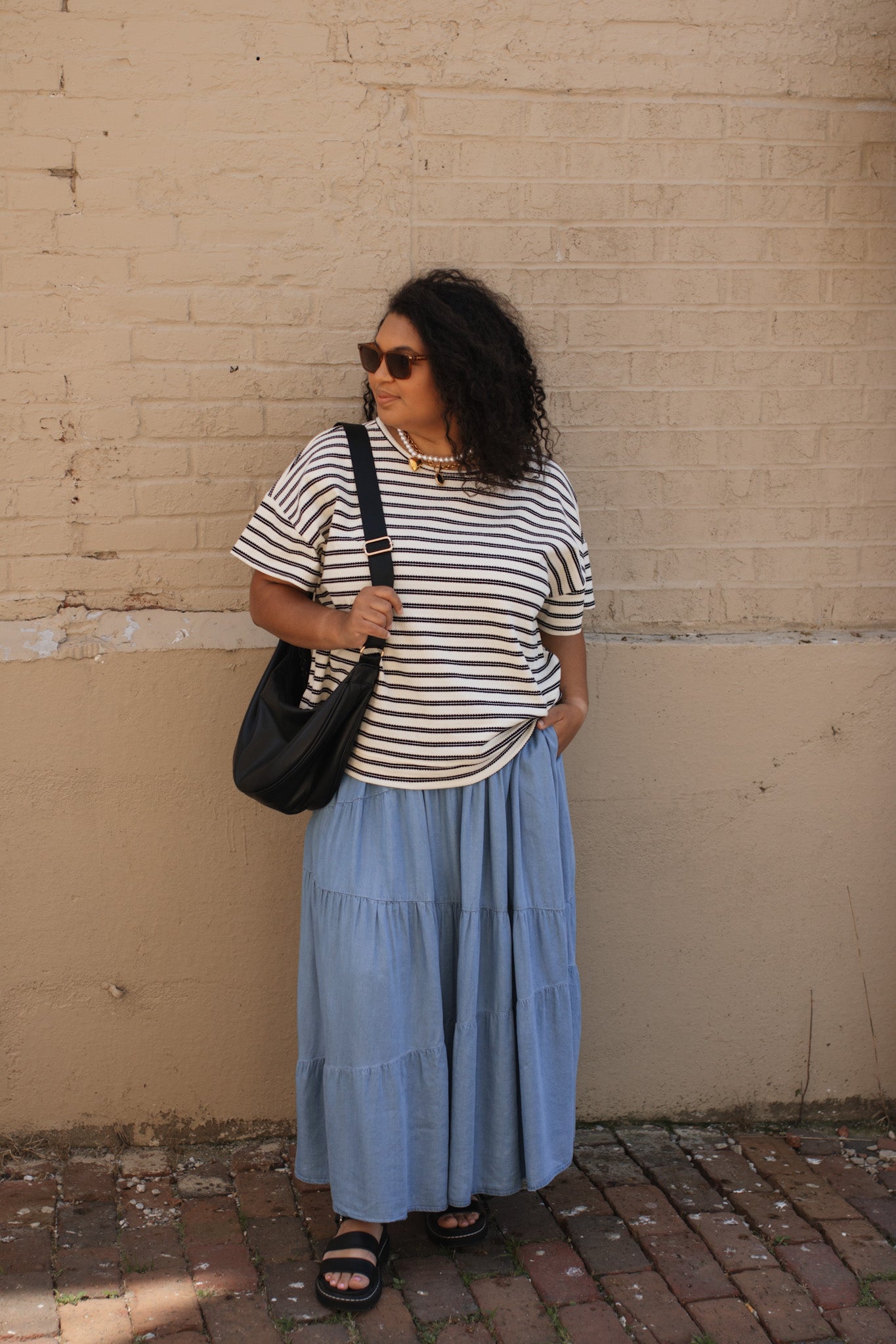 Tanner Denim Tiered Maxi Skirt