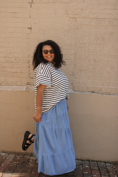 Tanner Denim Tiered Maxi Skirt