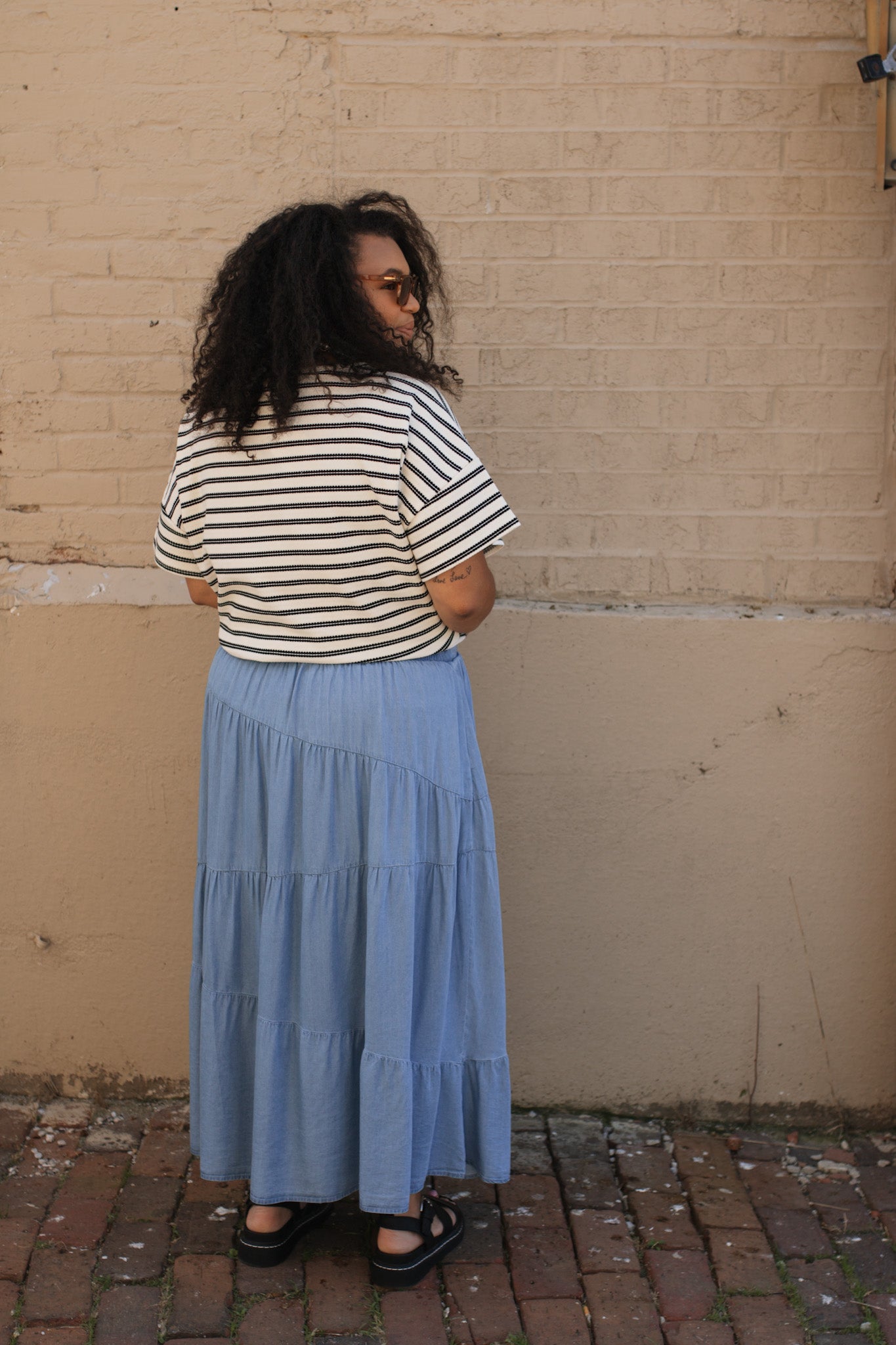 Tanner Denim Tiered Maxi Skirt