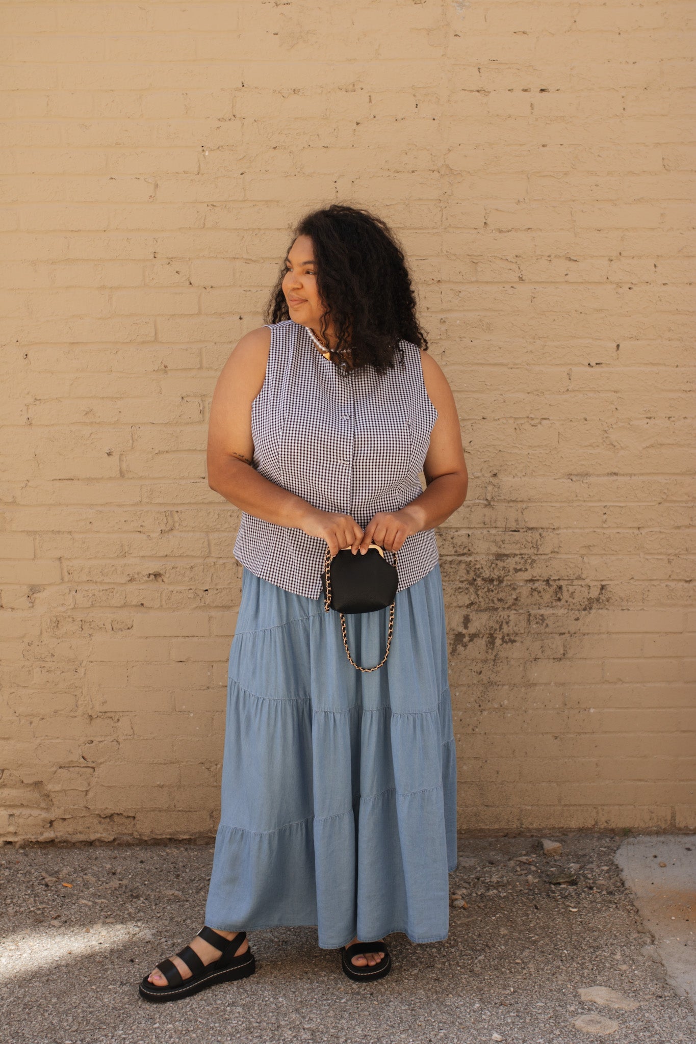 Tanner Denim Tiered Maxi Skirt