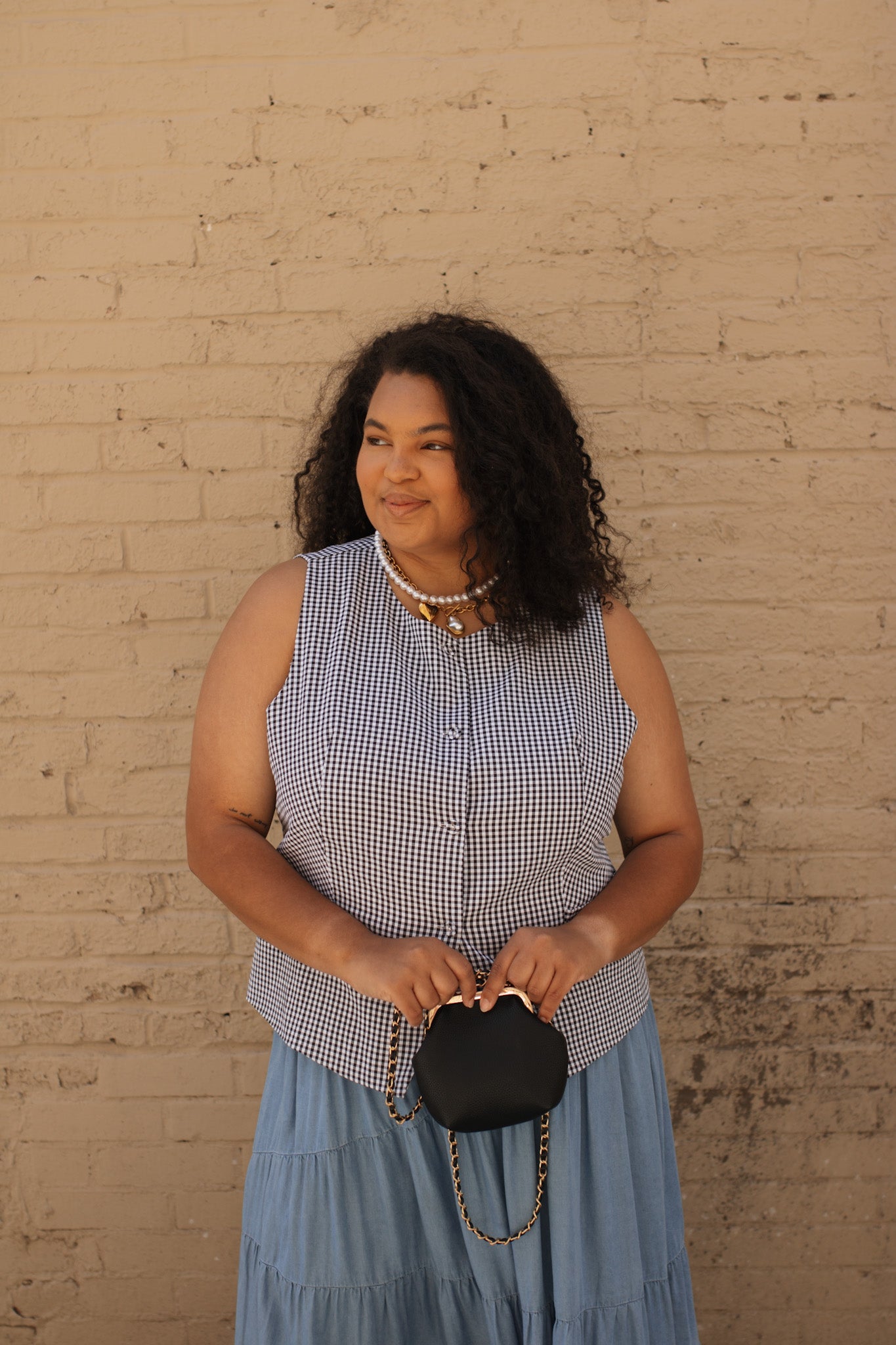 Elsie Gingham Button Vest Top