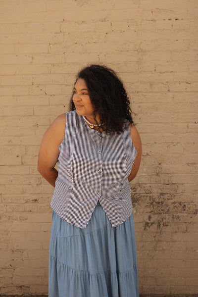 Elsie Gingham Button Vest Top