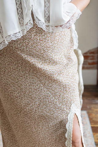 Avery Floral Satin Midi Skirt