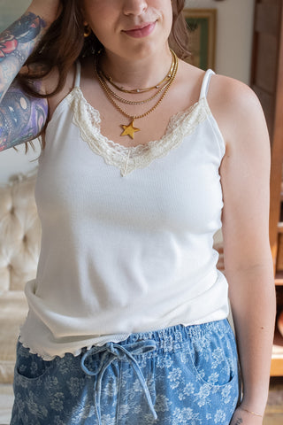 Drew Ribbed Lace Tank