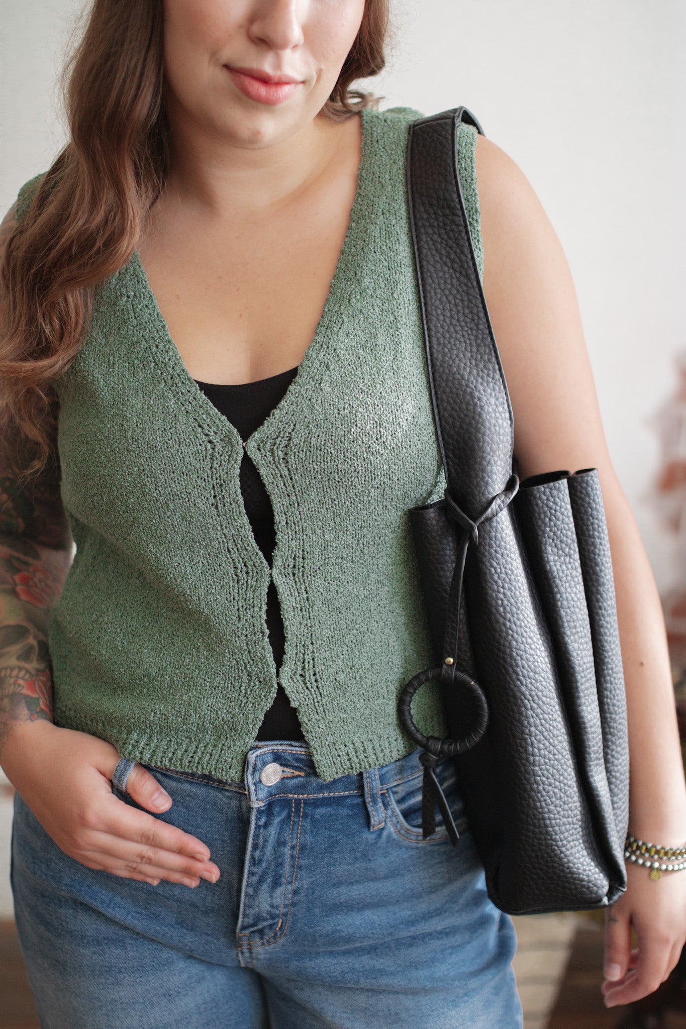 Zada Soft Knit Cropped Vest | Sage