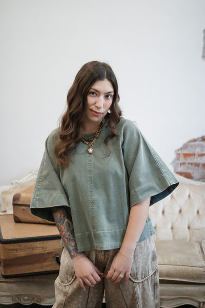 Lila Denim Short Sleeve Tie Top