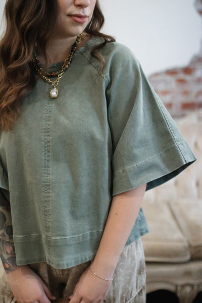 Lila Denim Short Sleeve Tie Top