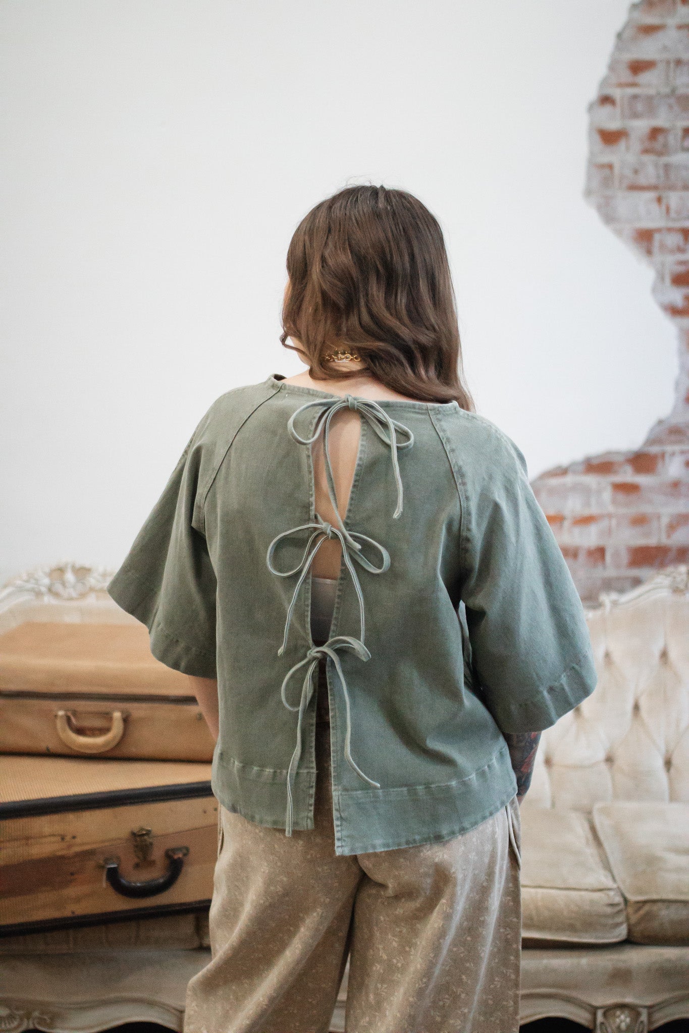 Lila Denim Short Sleeve Tie Top