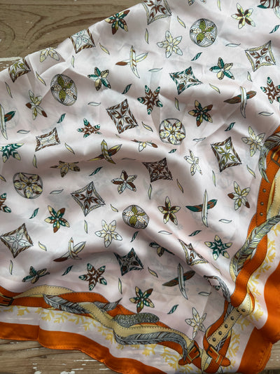 28" Wallpaper Floral Scarf | Baby Pink + Orange