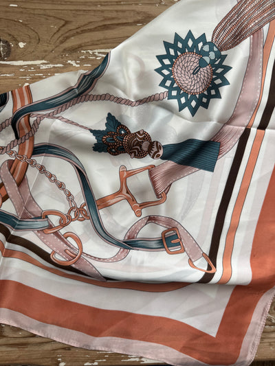 28" Wallpaper Floral Scarf | Coral + Teal