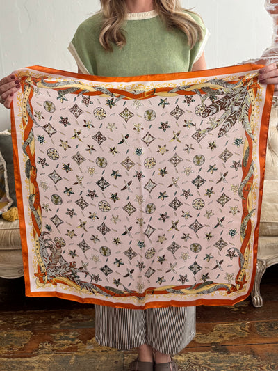 28" Wallpaper Floral Scarf | Baby Pink + Orange