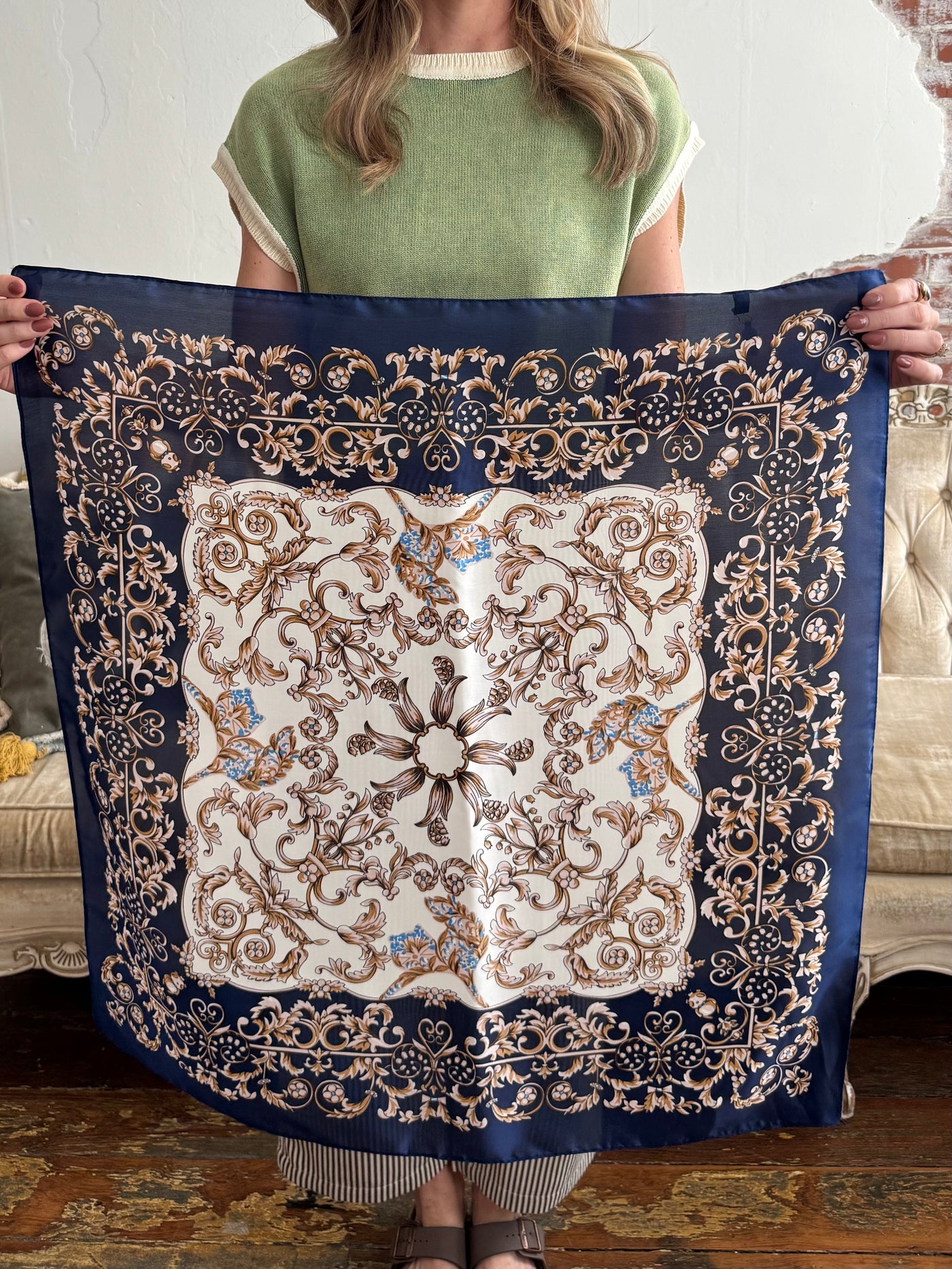 28" Wallpaper Floral Scarf | Navy