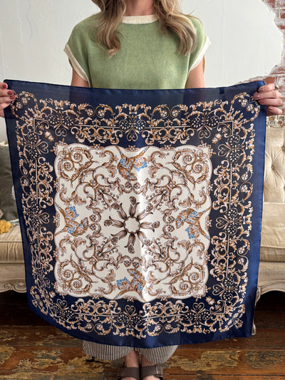 28" Wallpaper Floral Scarf | Navy