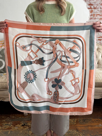 28" Wallpaper Floral Scarf | Coral + Teal