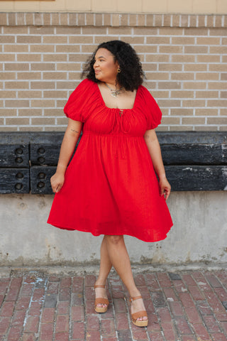 Syd Red Puff Sleeve Mini Dress