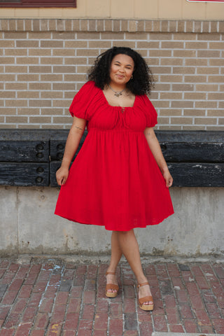 Syd Red Puff Sleeve Mini Dress