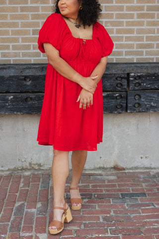 Syd Red Puff Sleeve Mini Dress