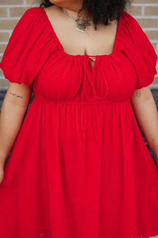 Syd Red Puff Sleeve Mini Dress