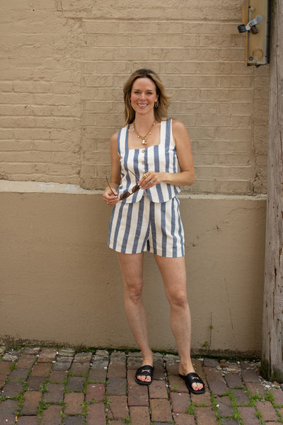 Caroline Striped Button Down Shorts Set