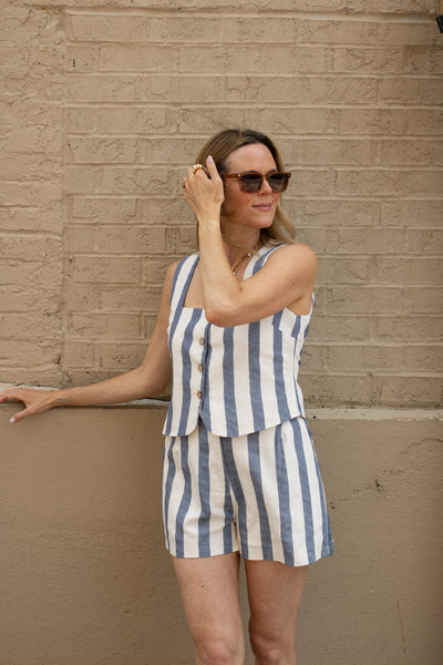 Caroline Striped Button Down Shorts Set