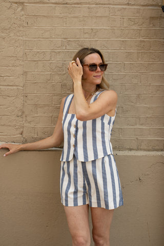 Caroline Striped Button Down Shorts Set